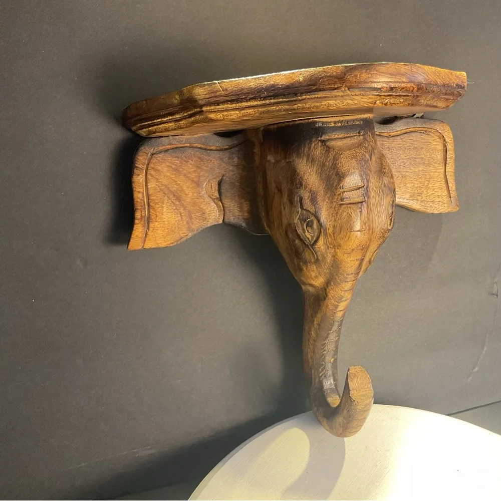 Handcrafted Brown Elephant Wall Shelf
